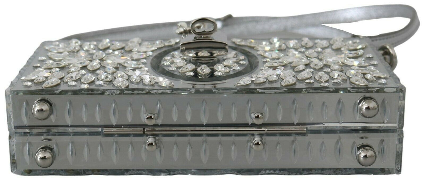 Elegant Silver Crystal Stud Box Bag