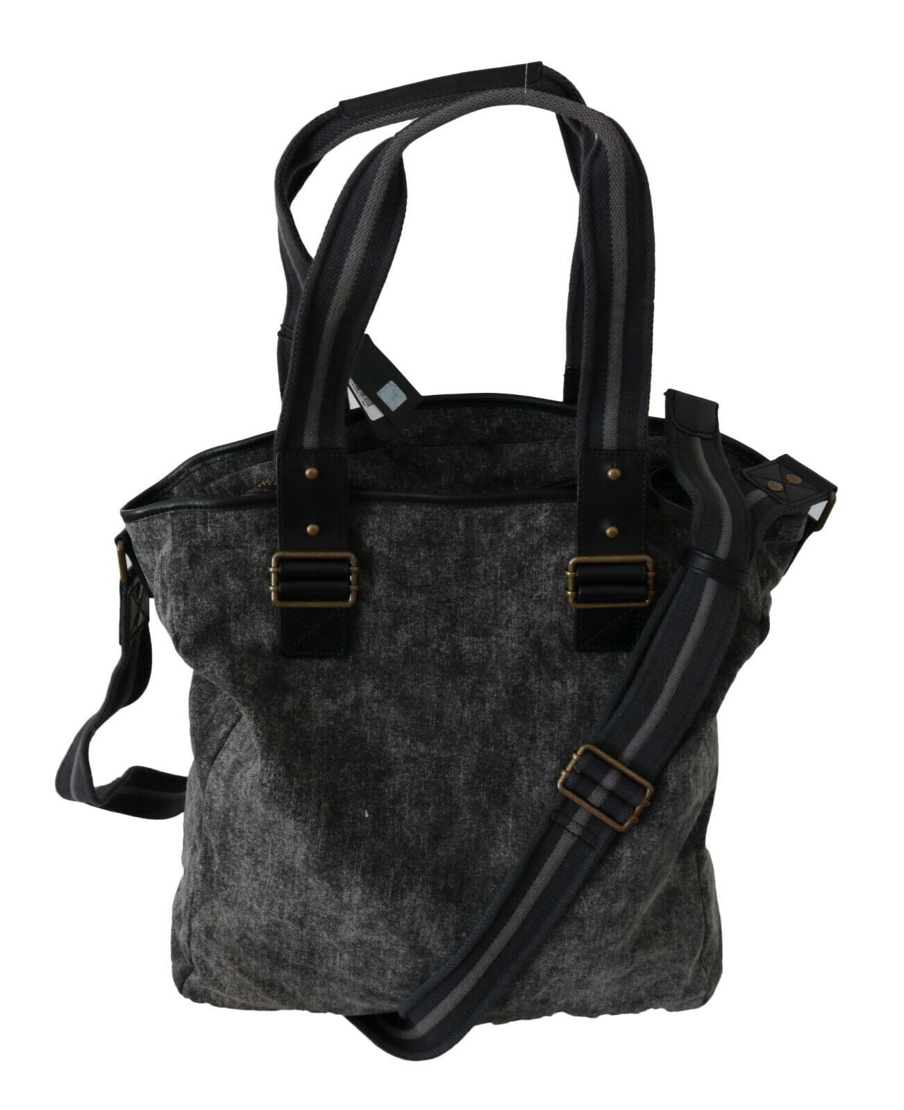 Chic Black Denim Tote with Fabric Strap