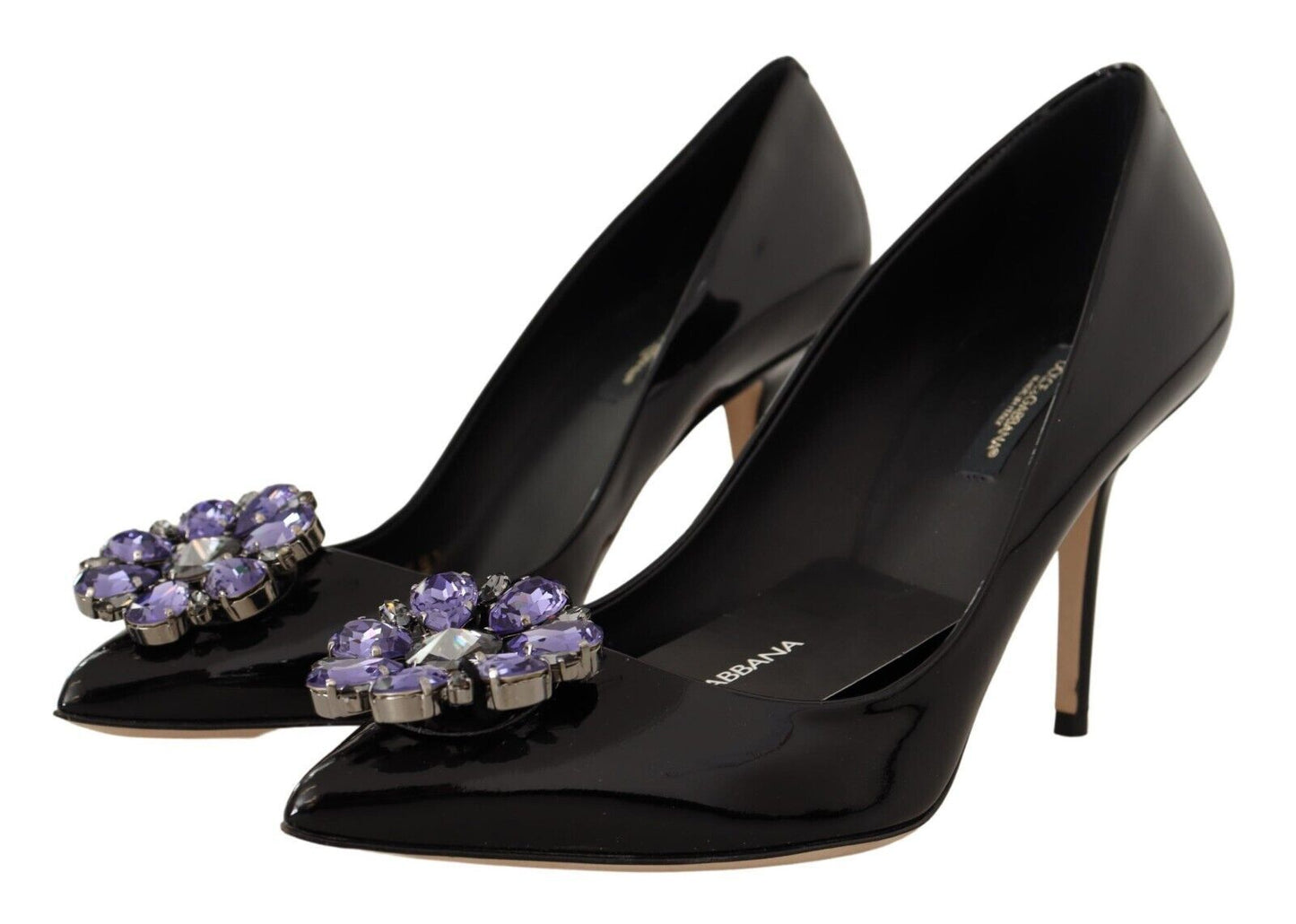 Elegant Patent Leather Pumps with Purple Crystals