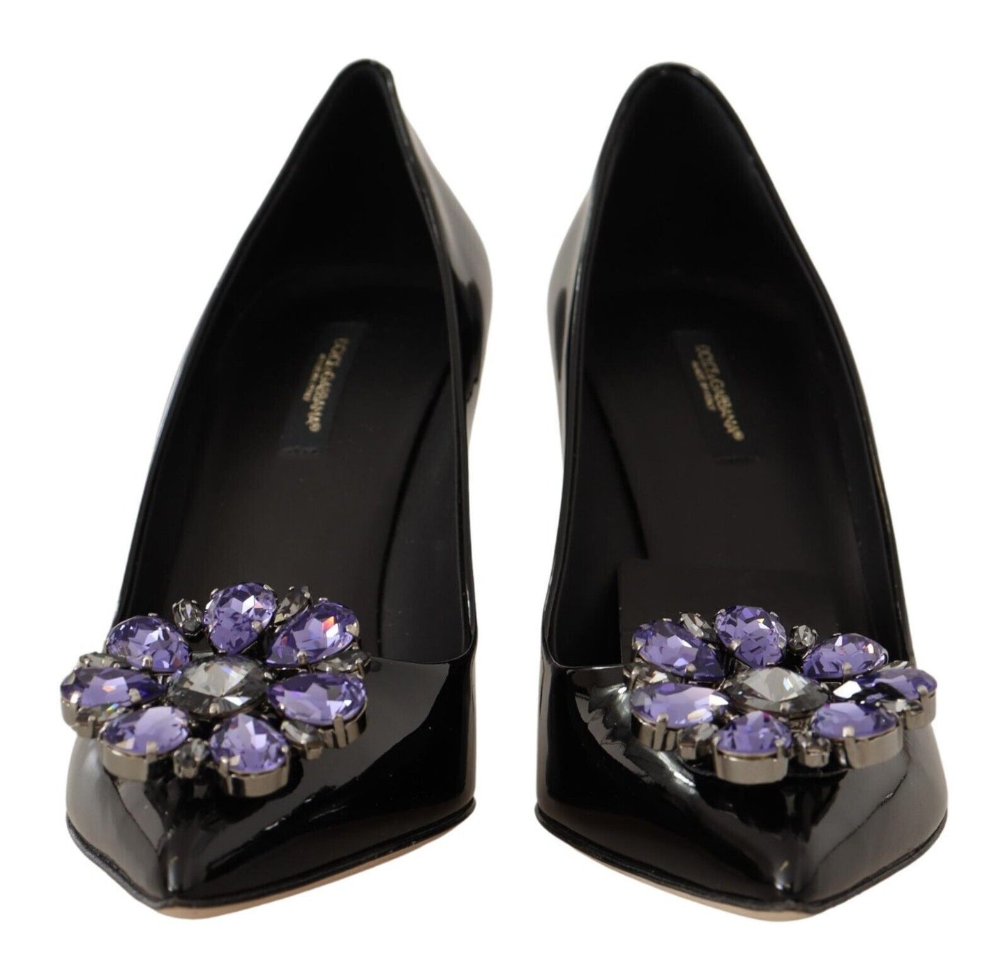 Elegant Patent Leather Pumps with Purple Crystals