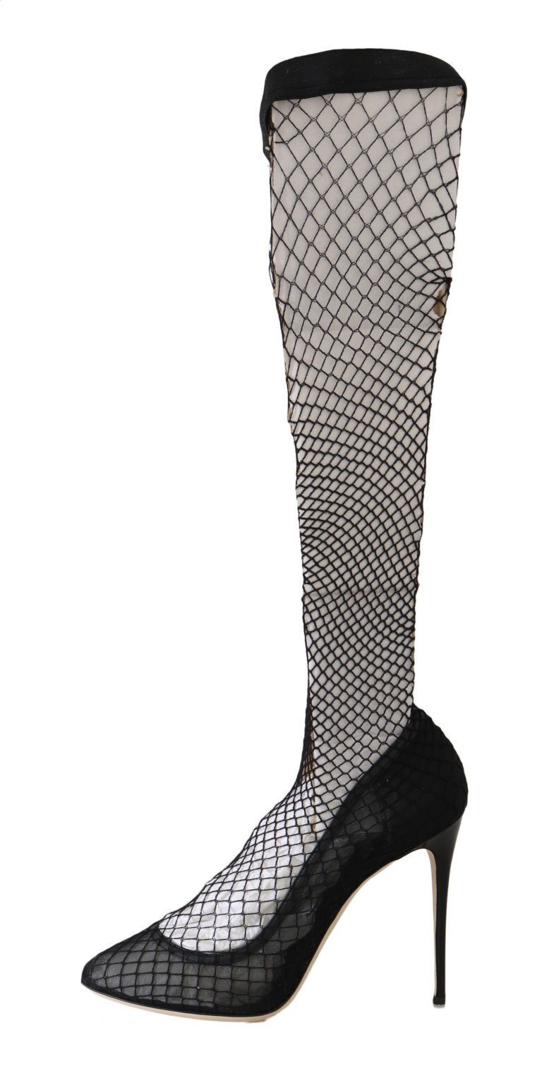 Elegant Netted Sock Pumps in Timeless Black