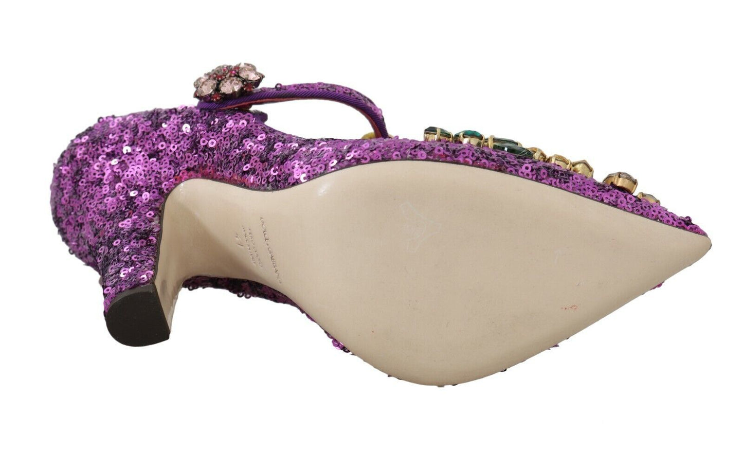 Elegant Purple Sequined T-Strap Heels