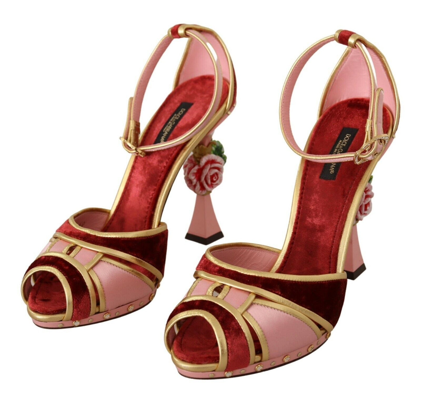 Chic Red Velvet Ankle Strap Sandals