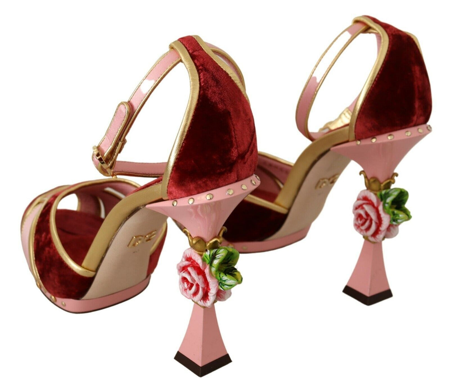 Chic Red Velvet Ankle Strap Sandals