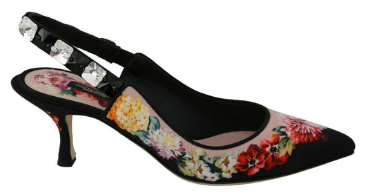 Elegant Floral Slingback Heels with Crystal Embellishments