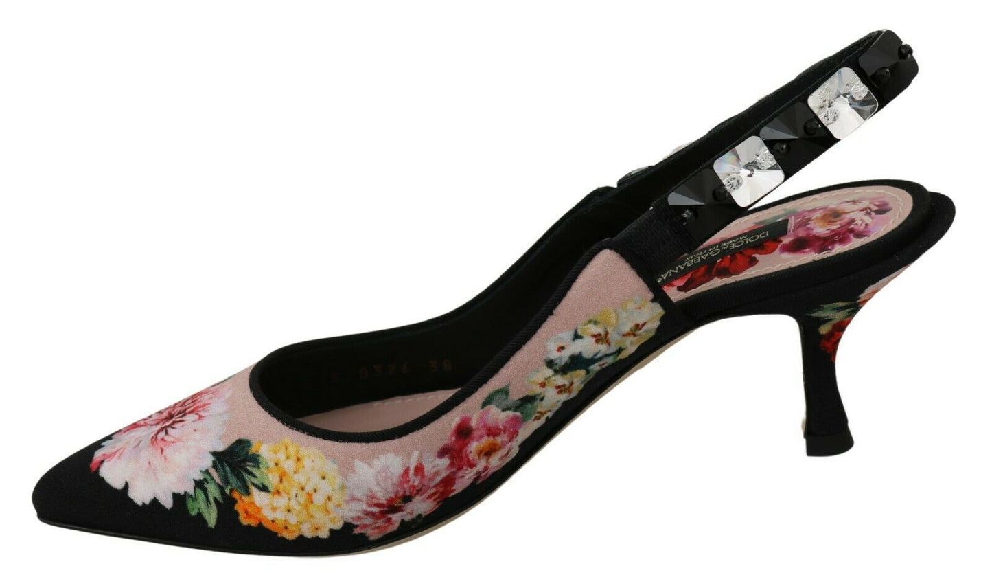 Elegant Floral Slingback Heels with Crystal Embellishments