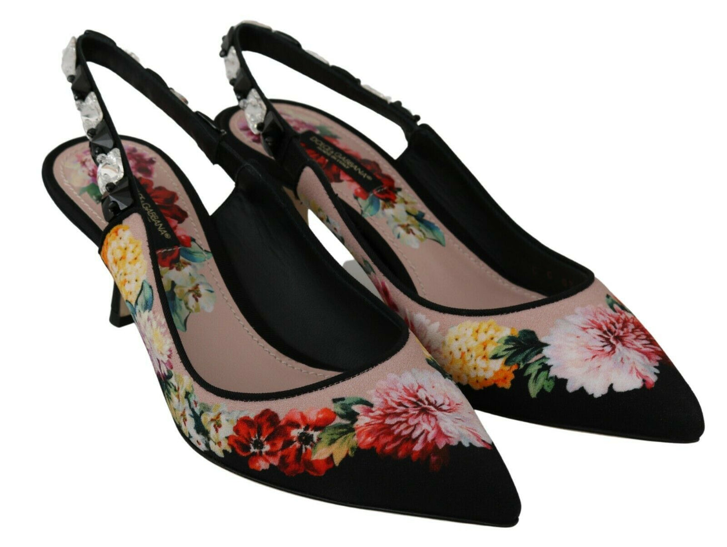 Elegant Floral Slingback Heels with Crystal Embellishments