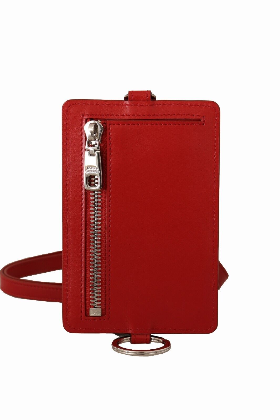 Red Leather Cardholder with Neck Strap