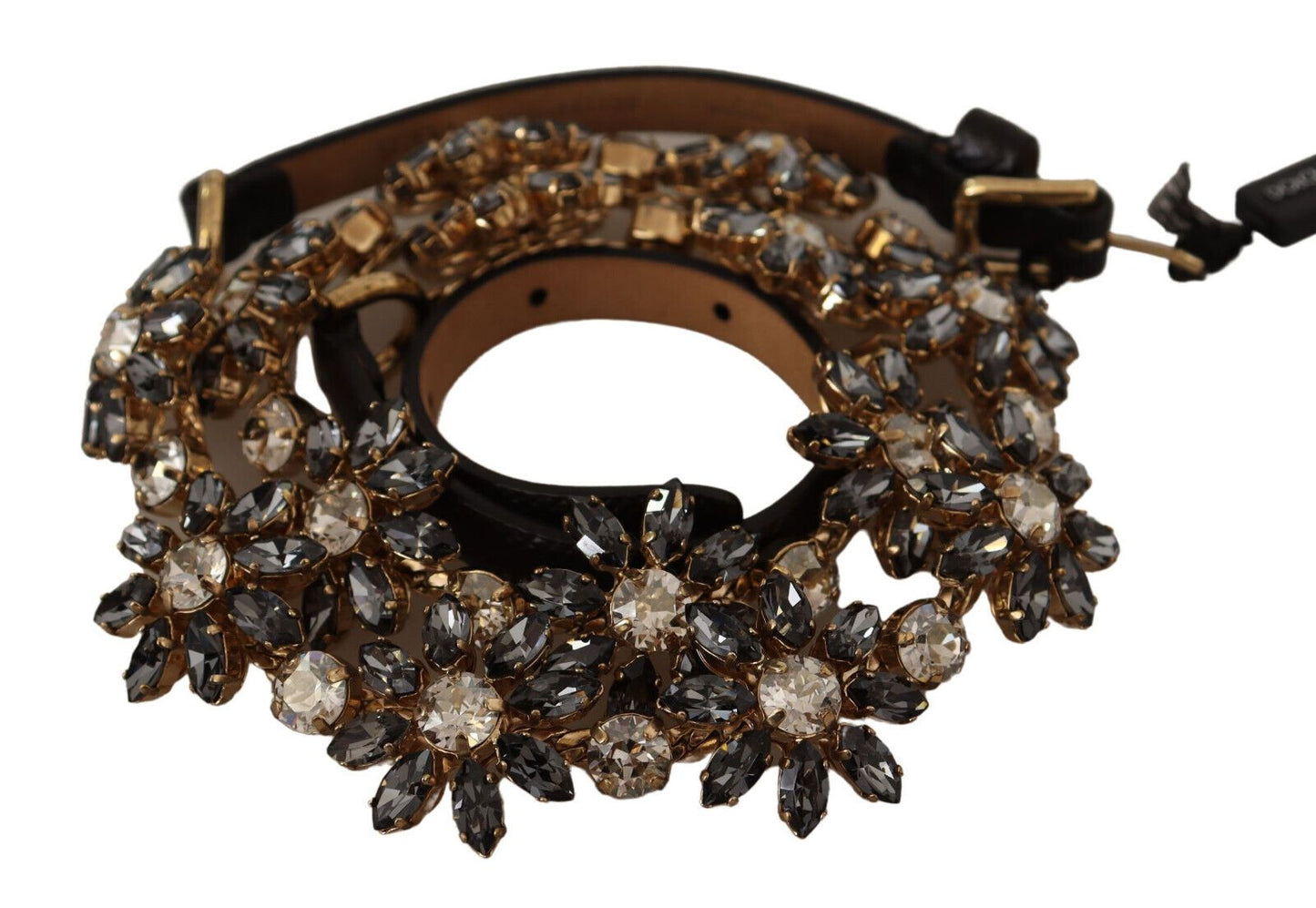 Elegant Crystal Daisy Chain Leather Belt