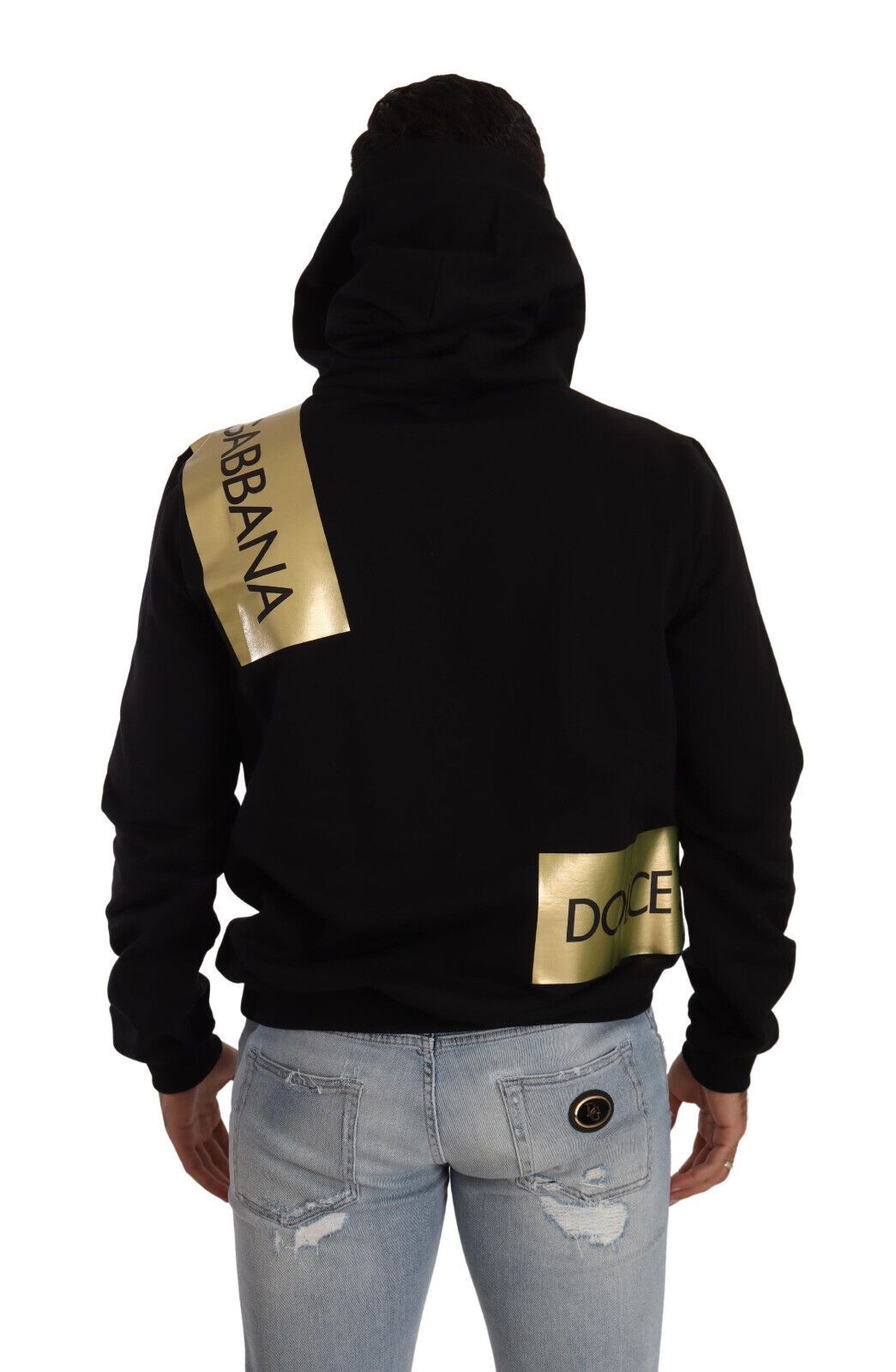 Elegant Black Hooded Pullover with Gold Logo