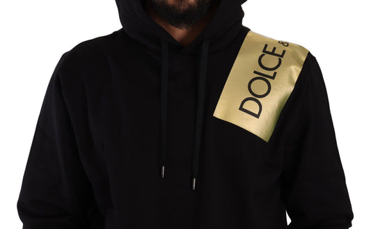 Elegant Black Hooded Pullover with Gold Logo