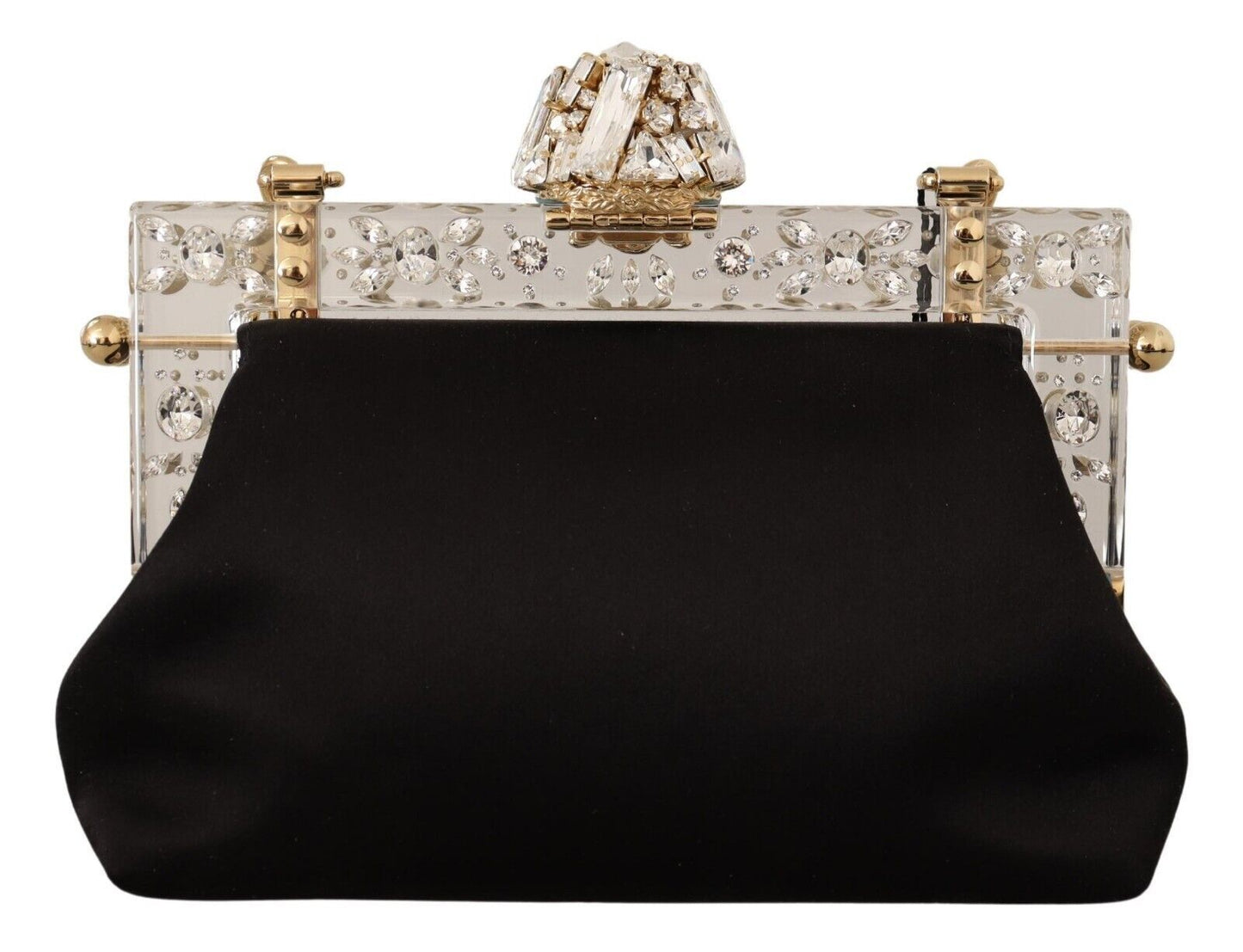 Elegant Embellished Black Satin Vanda Clutch