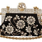 Elegant Satin Embellished Clutch with Crystal Flowers
