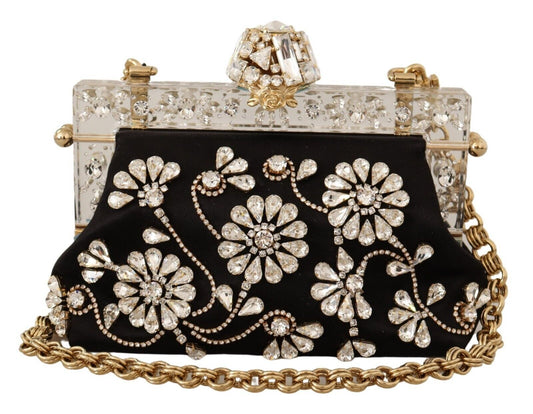 Elegant Satin Embellished Clutch with Crystal Flowers