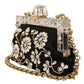 Elegant Satin Embellished Clutch with Crystal Flowers