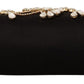 Elegant Satin Embellished Clutch with Crystal Flowers
