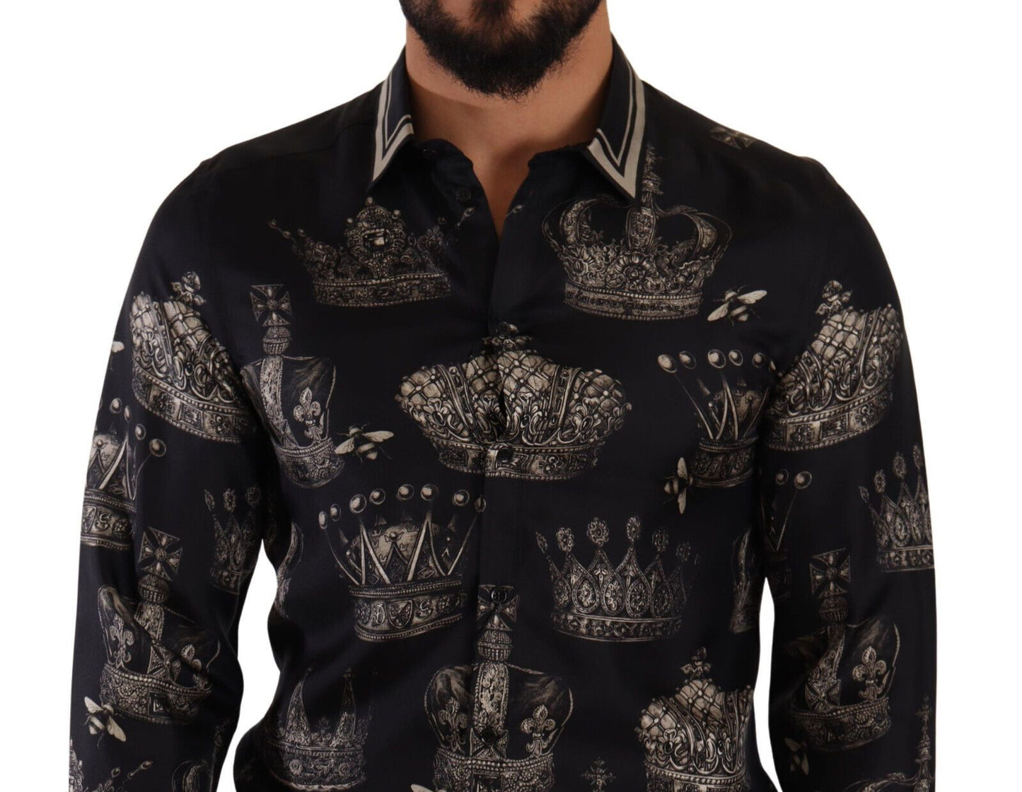 Slim Fit Crown Print Silk Shirt