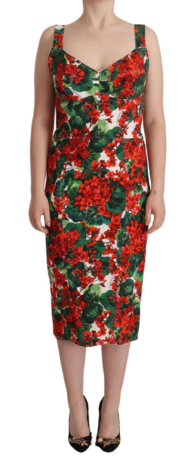 Elegant Red Floral Midi Bodycon Dress