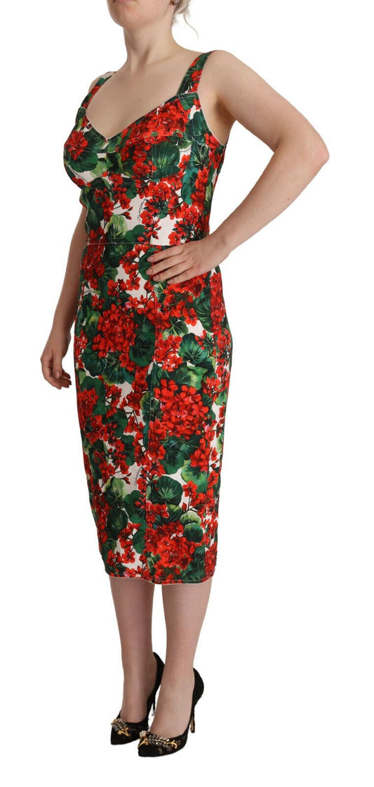 Elegant Red Floral Midi Bodycon Dress