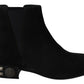 Elegant Suede Mid-Calf Boots with Studded Heels