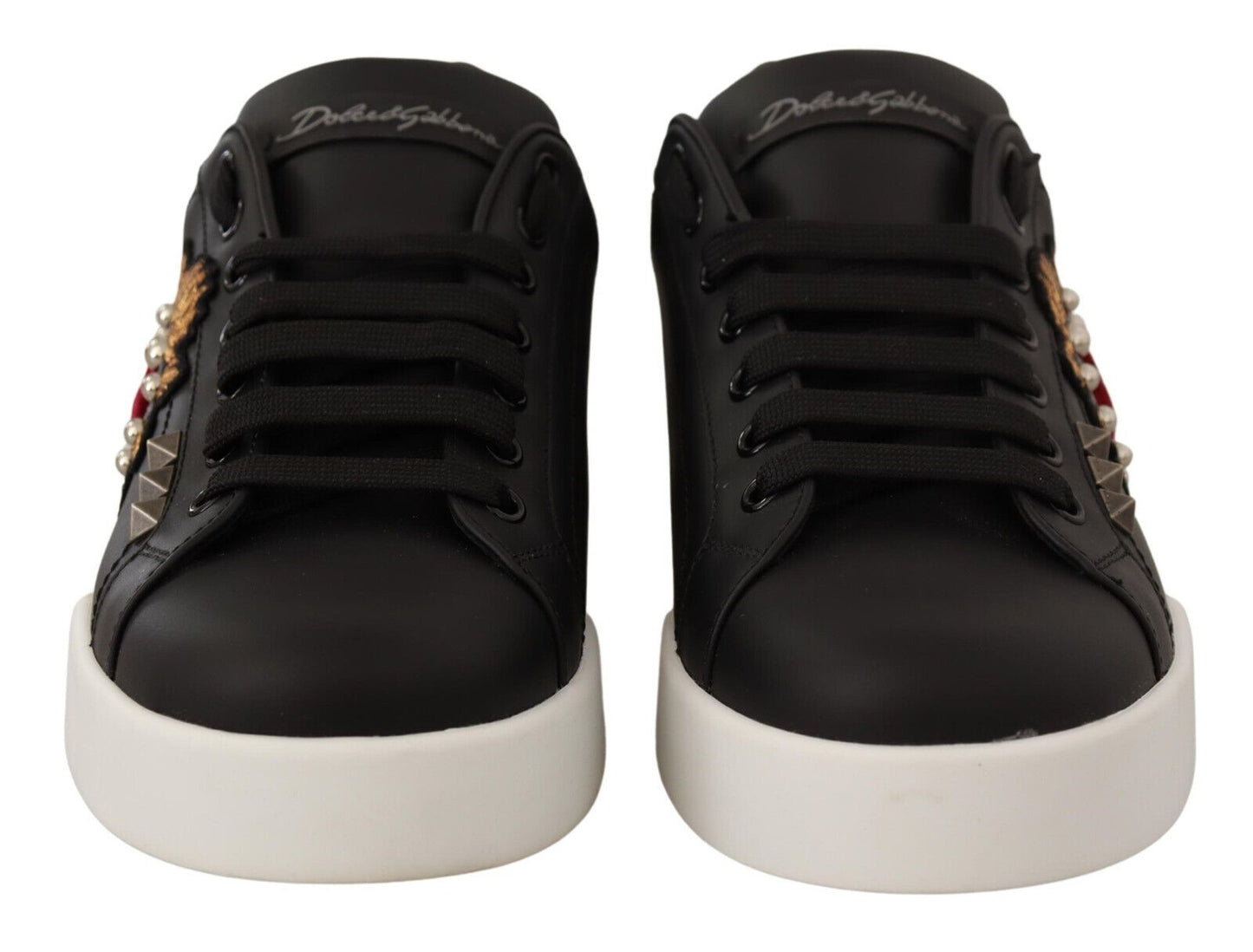 Elegant Heart Motive Leather Sneakers