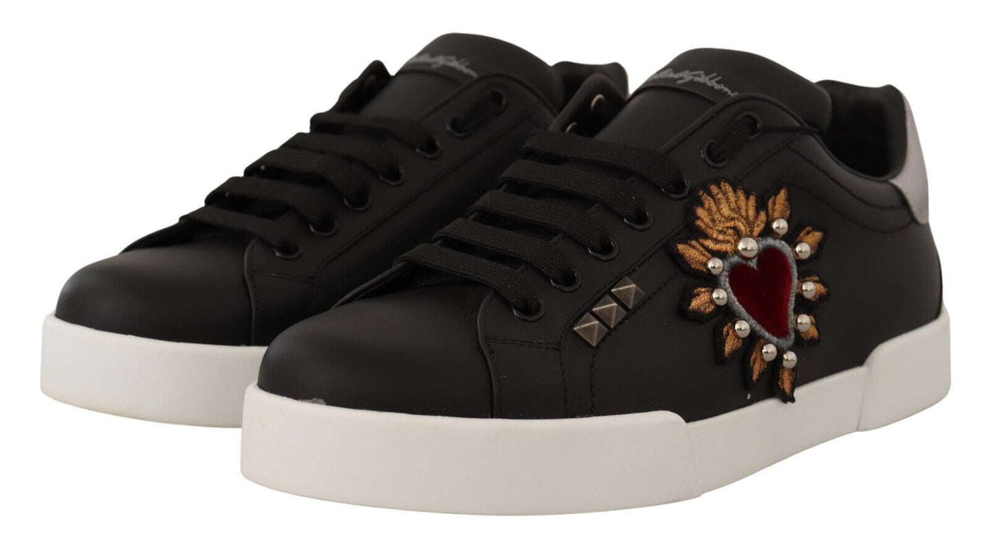 Elegant Heart Motive Leather Sneakers