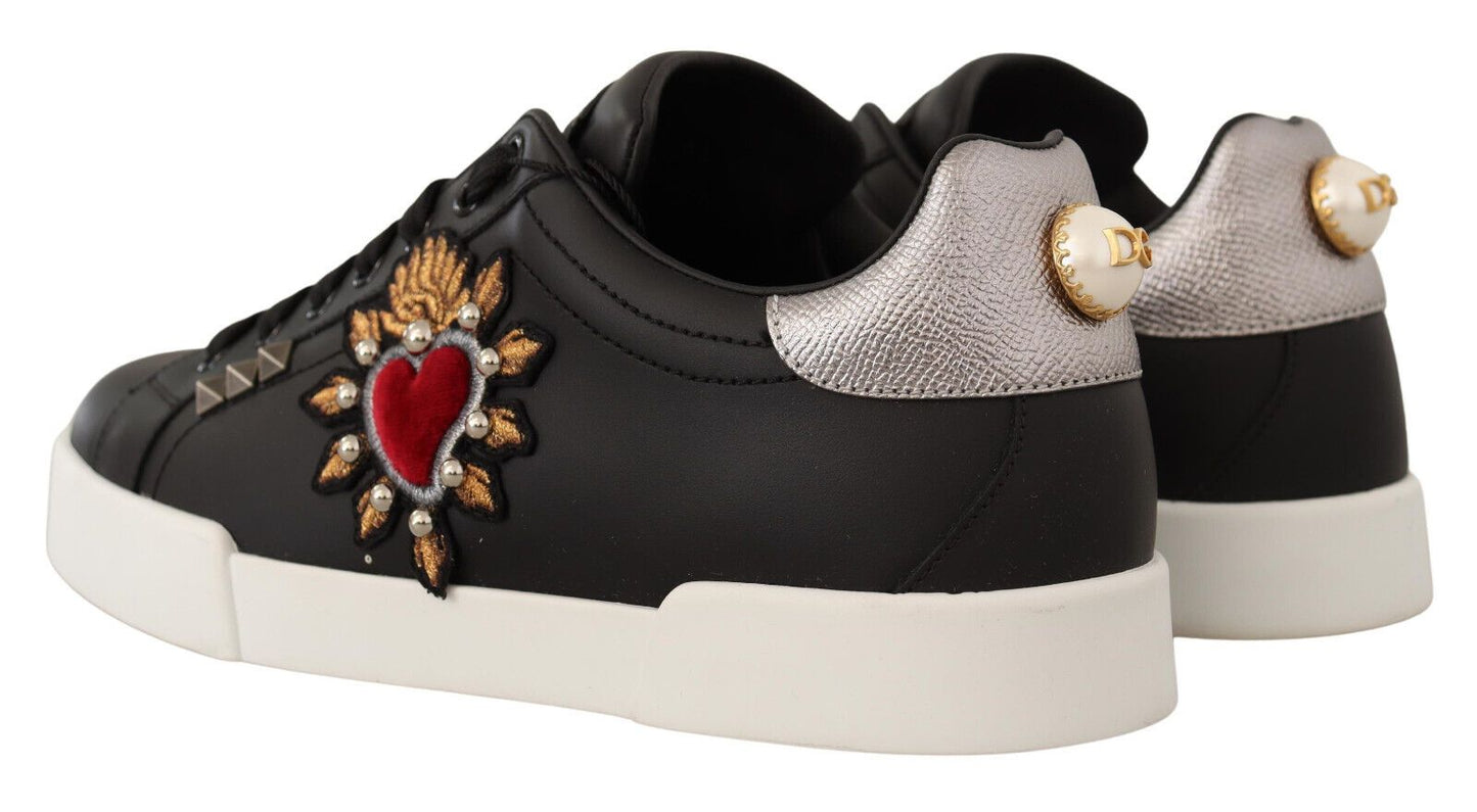 Elegant Heart Motive Leather Sneakers