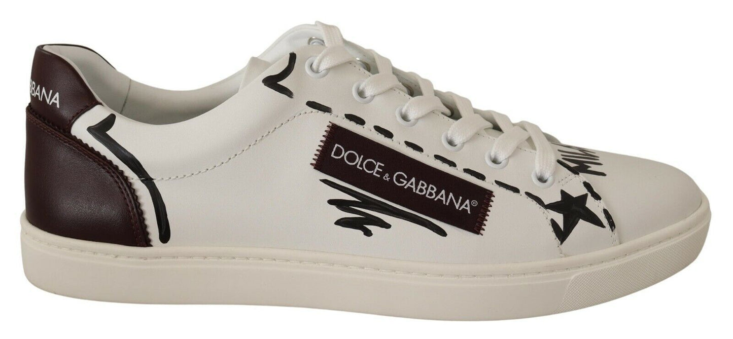 Italian Casual Leather Sneakers in White & Bordeaux