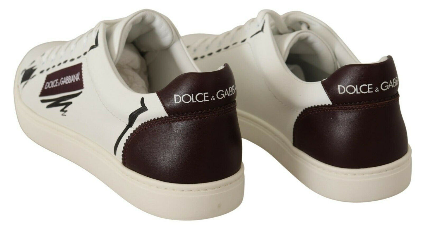 Italian Casual Leather Sneakers in White & Bordeaux