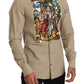 Elegant Beige Tuxedo Shirt with Unique Napoleon Print