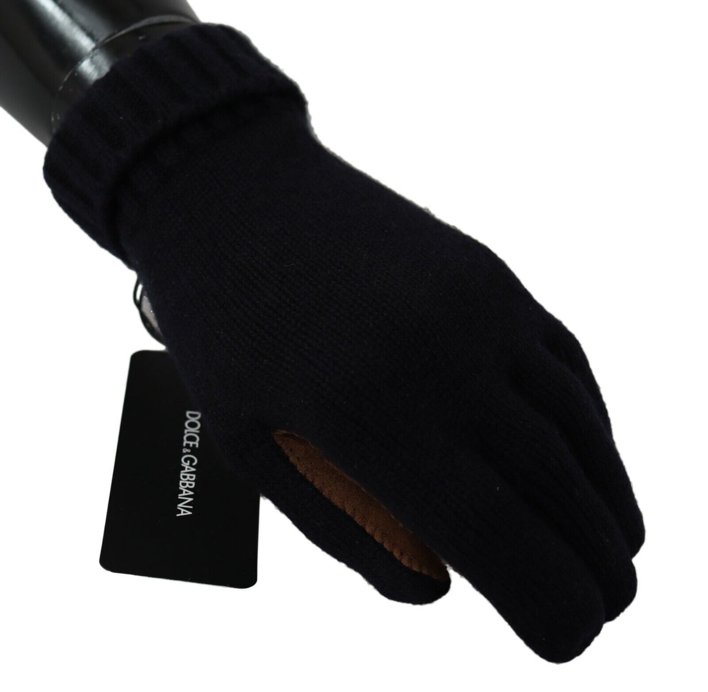 Elegant Black Cashmere & Leather Gloves