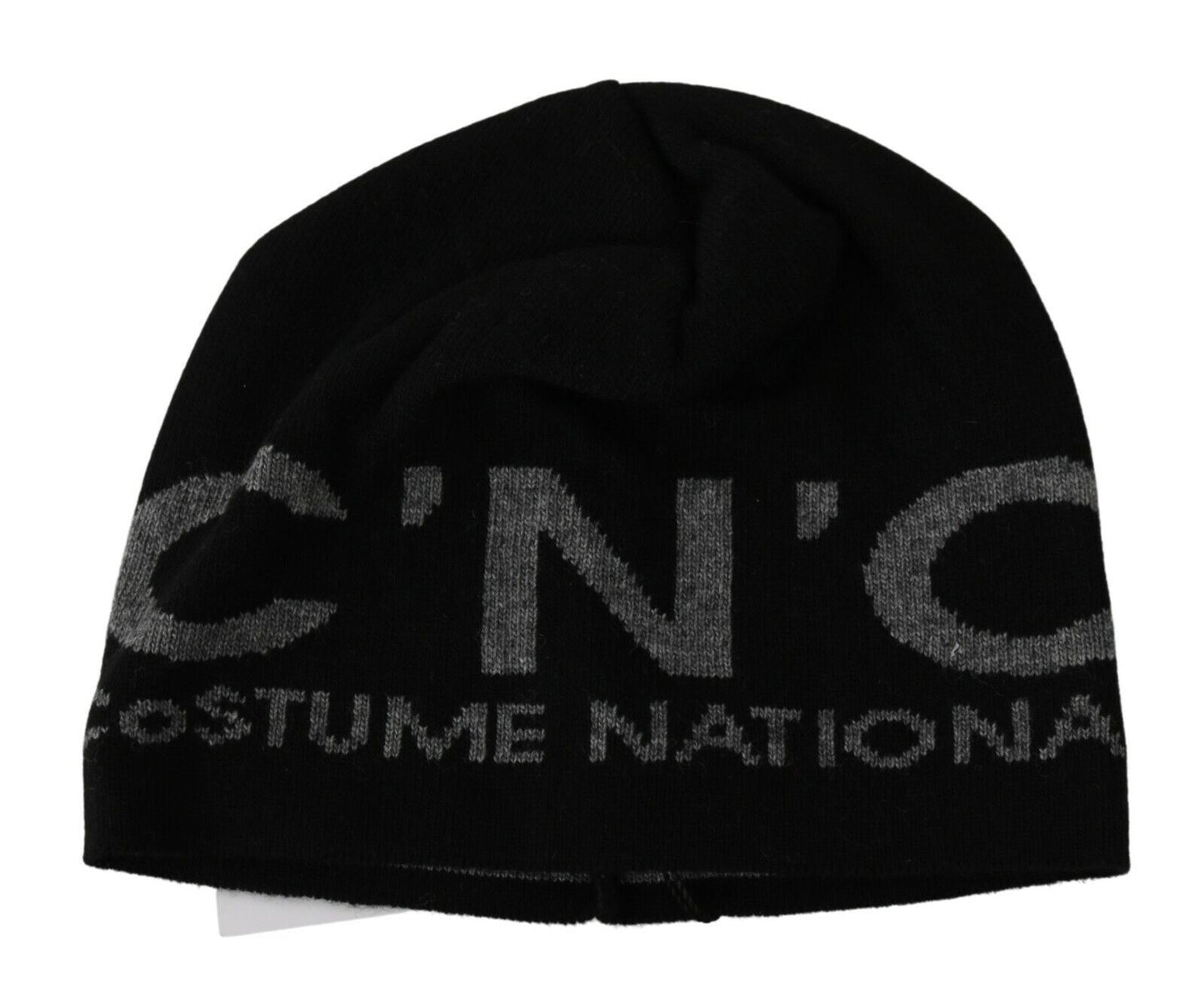 Beanie Black Wool Blend Branded Hat