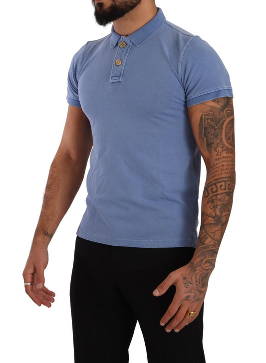 Sleek Blue Cotton Collared Tee