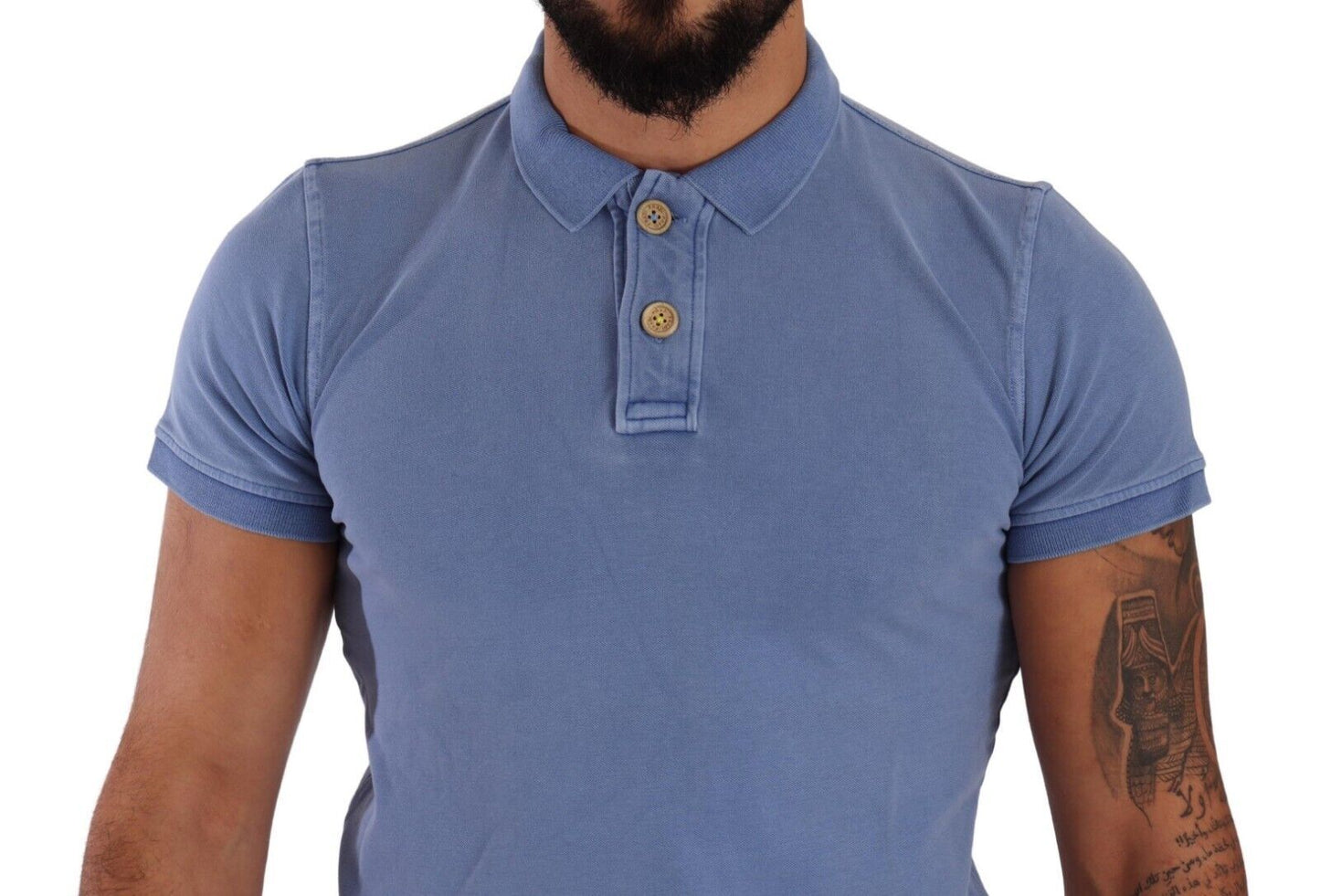 Sleek Blue Cotton Collared Tee