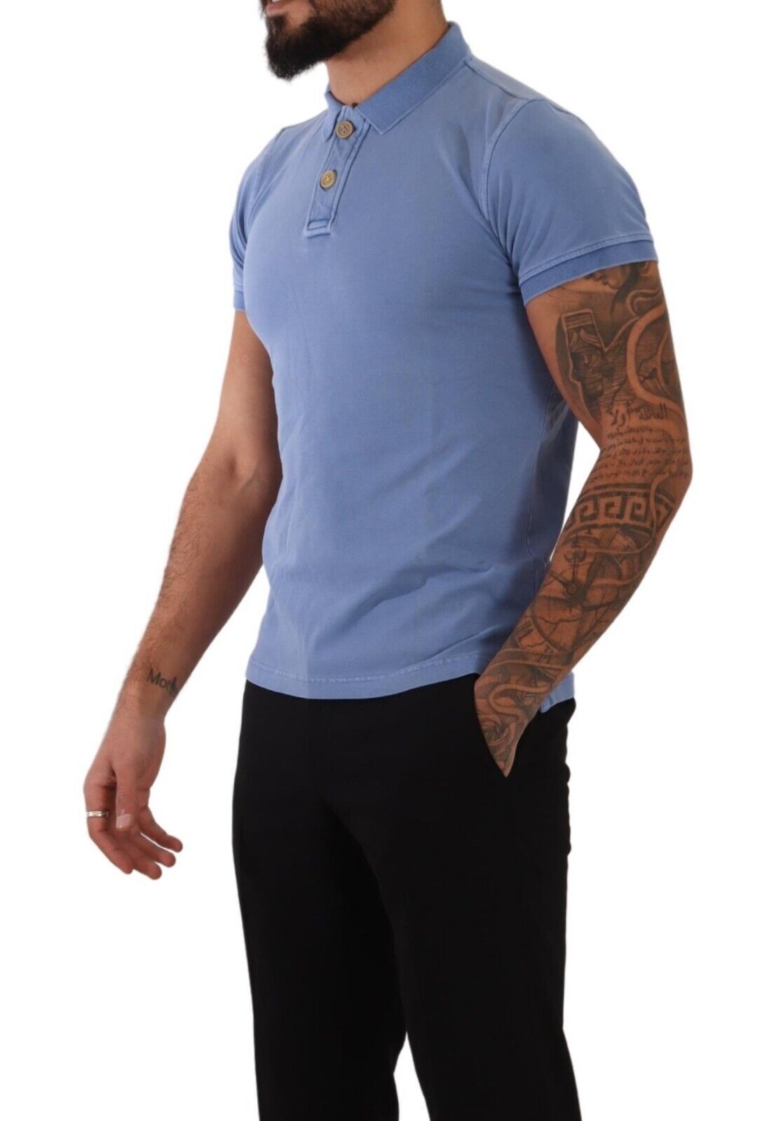 Sleek Blue Cotton Collared Tee