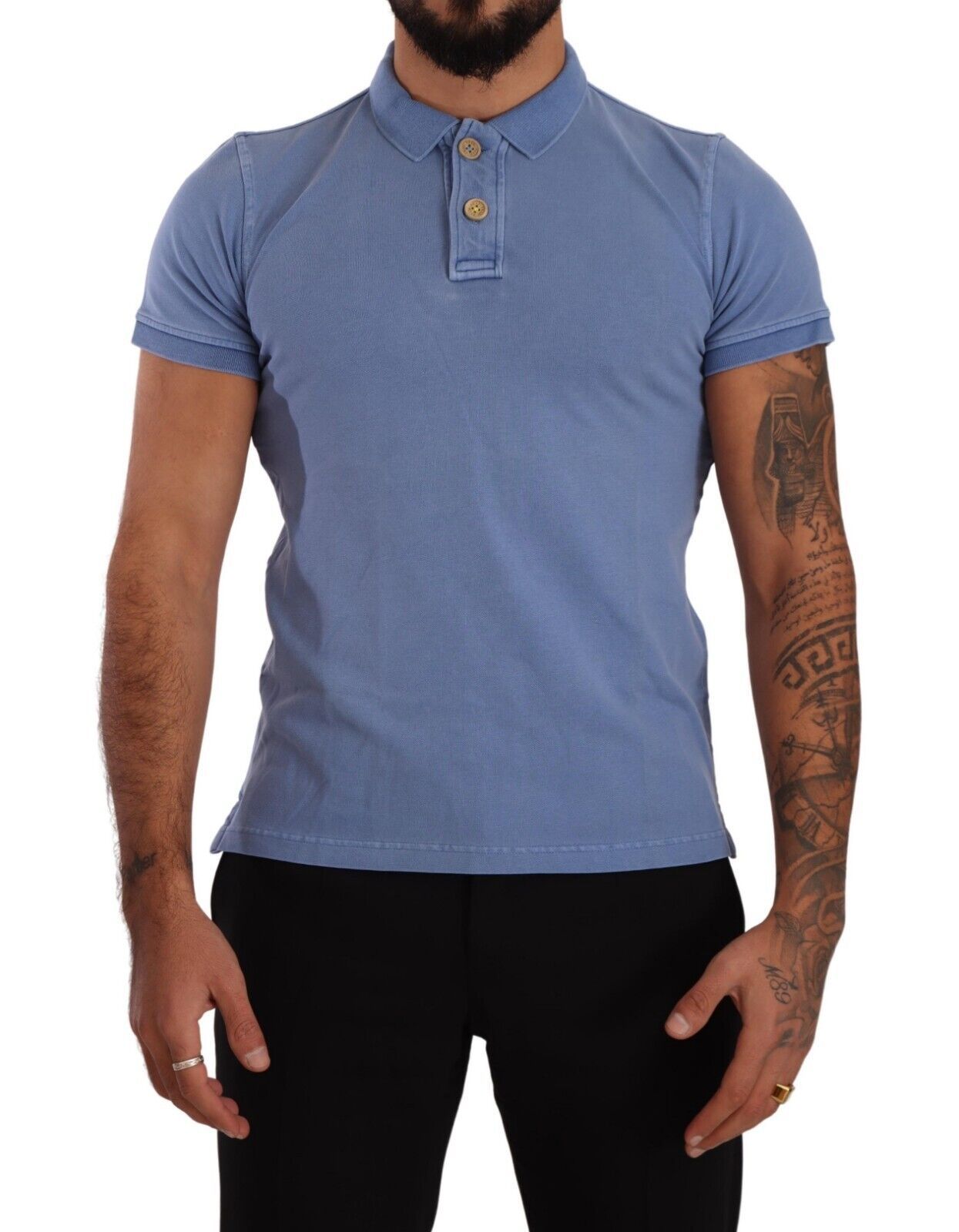 Sleek Blue Cotton Collared Tee