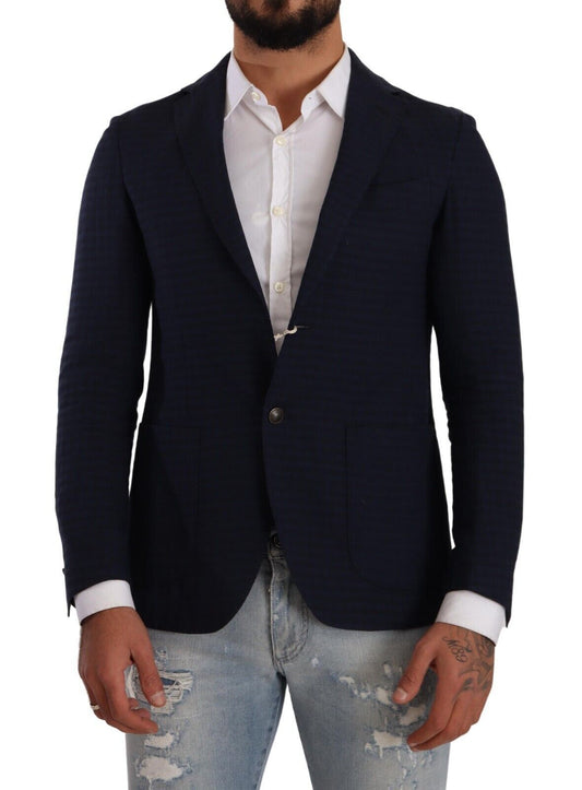 Slim Fit Notch Lapel Blazer in Dark Blue