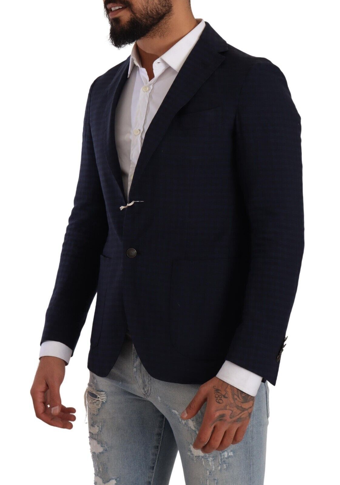 Slim Fit Notch Lapel Blazer in Dark Blue