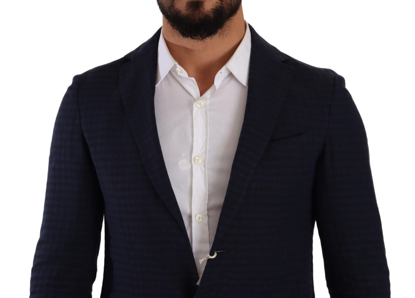 Slim Fit Notch Lapel Blazer in Dark Blue