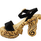 Black Gold Baroque Velvet Heels Crystal Shoes