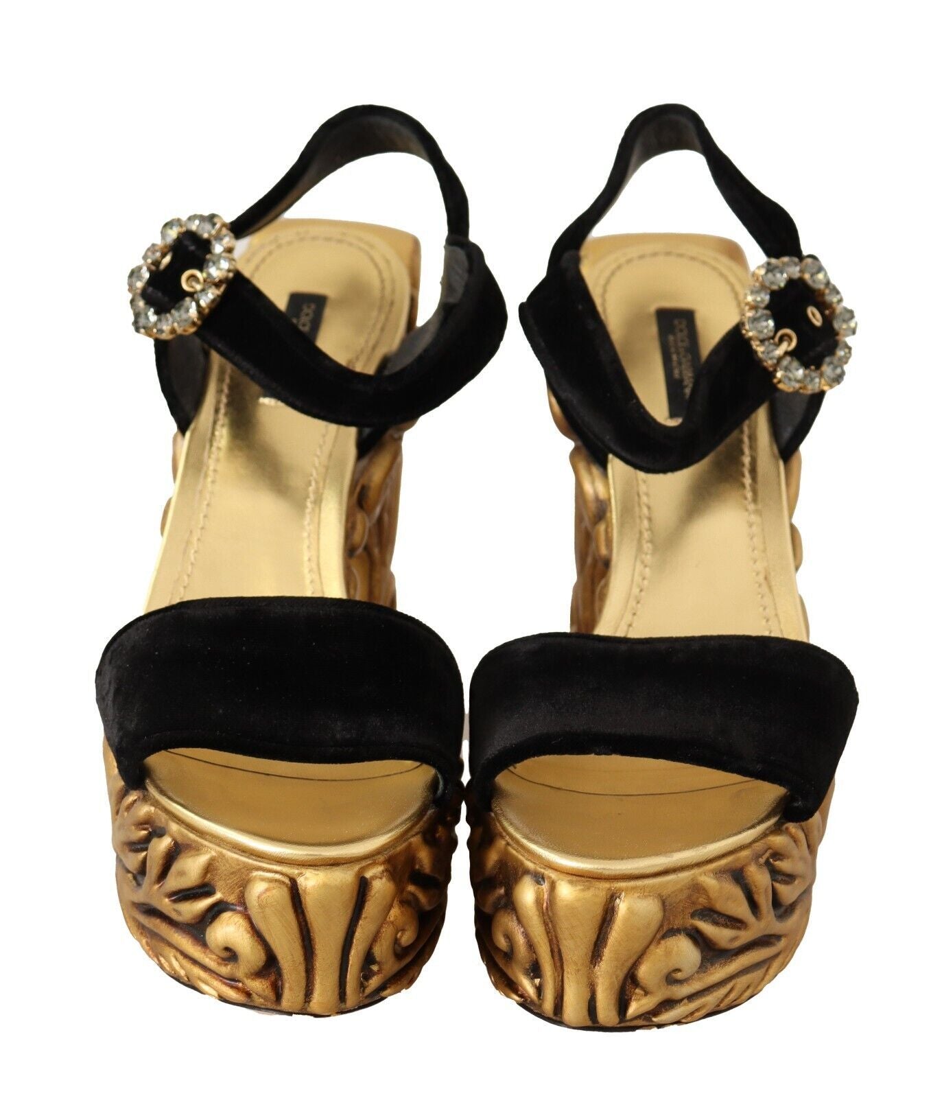 Black Gold Baroque Velvet Heels Crystal Shoes