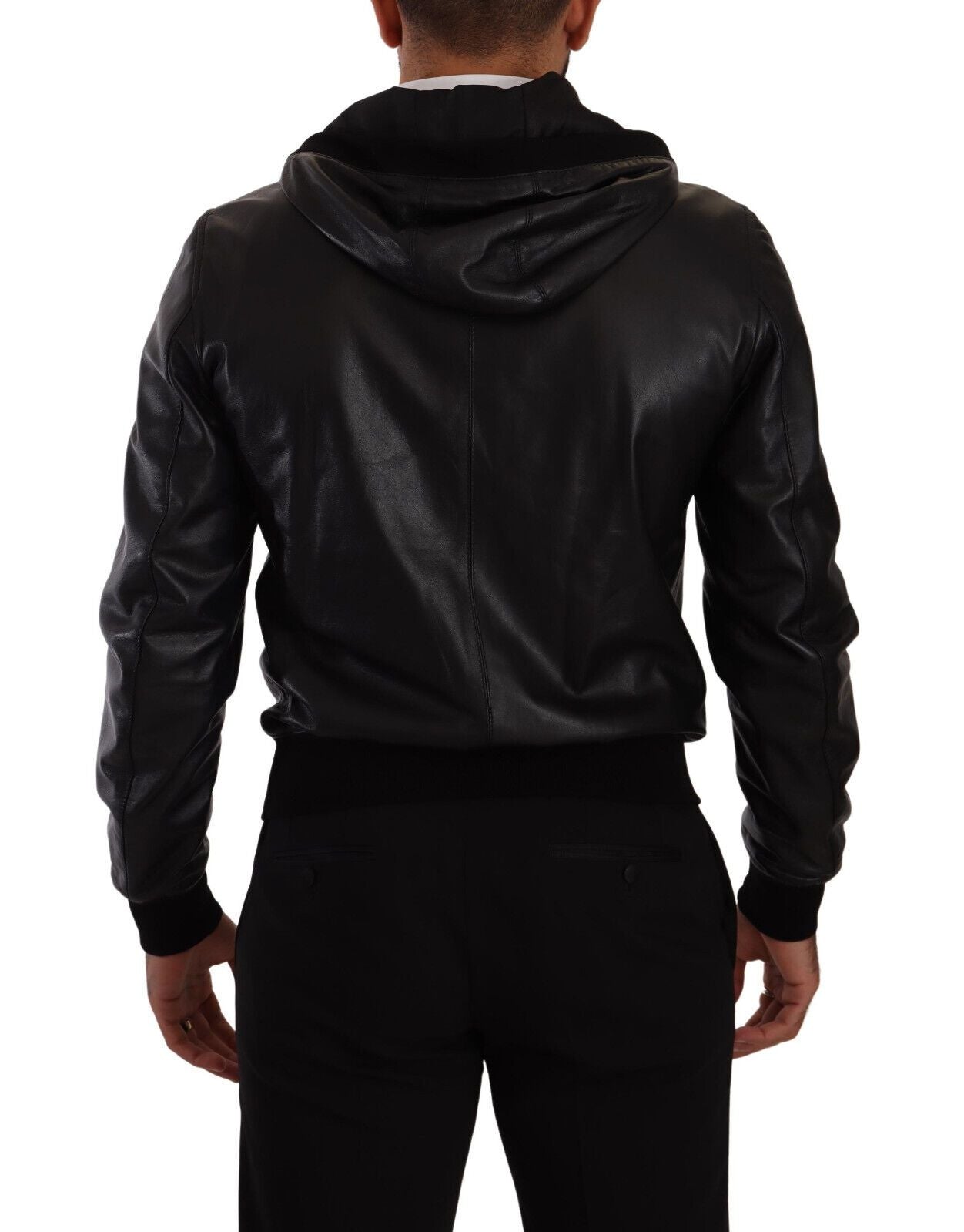 Chic Black Leather Bomber Jacket