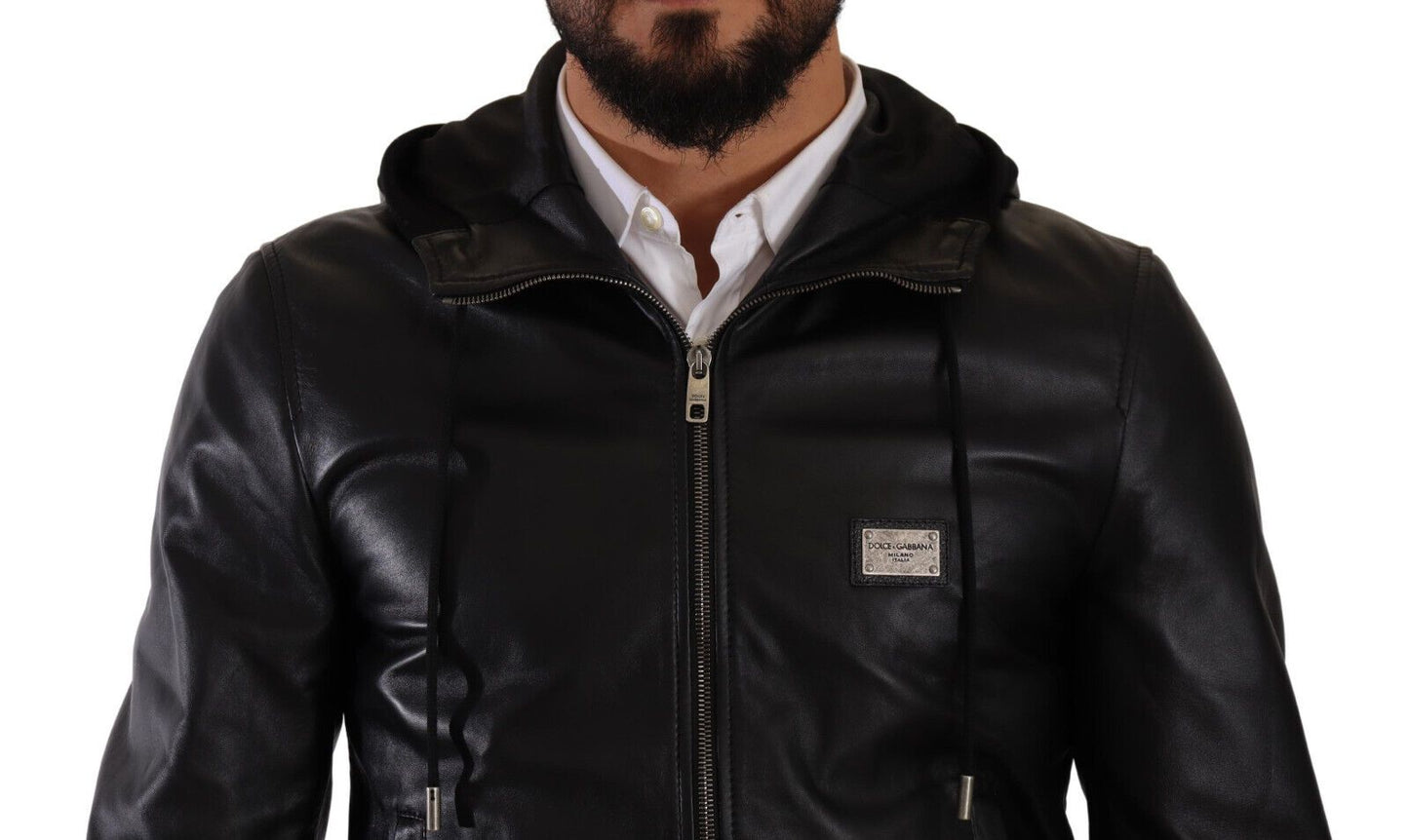 Chic Black Leather Bomber Jacket