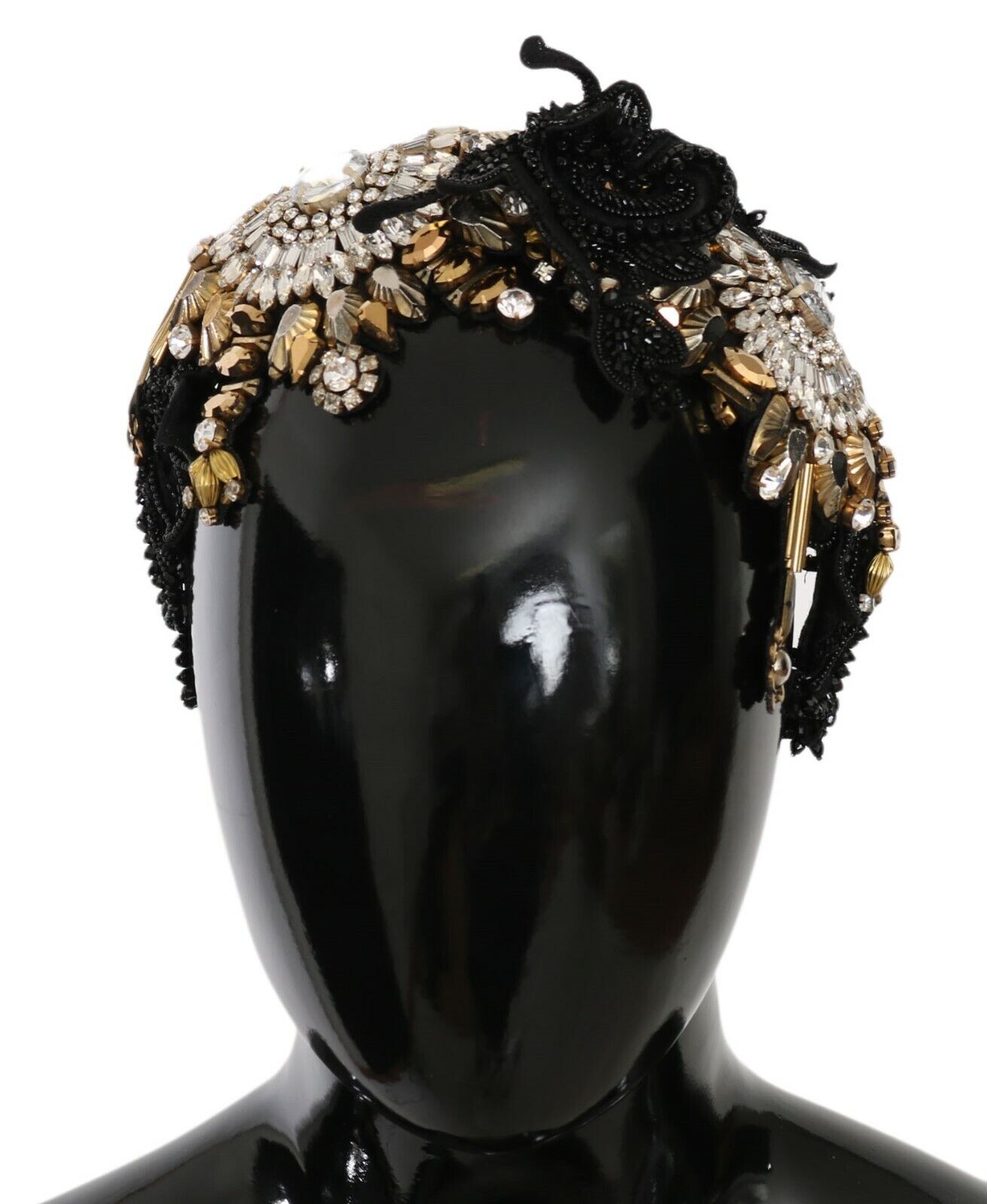 Black Silk Gold Crystal Studded Diadem