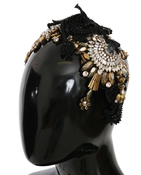 Black Silk Gold Crystal Studded Diadem