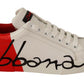 Elegant Portofino Leather Sneakers - Chic White and Red