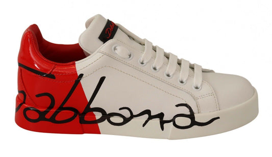 Elegant Portofino Leather Sneakers - Chic White and Red