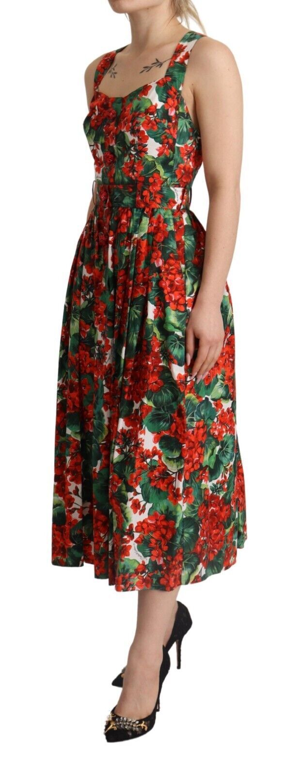 Elegant Red Geranium Pleated Maxi Dress