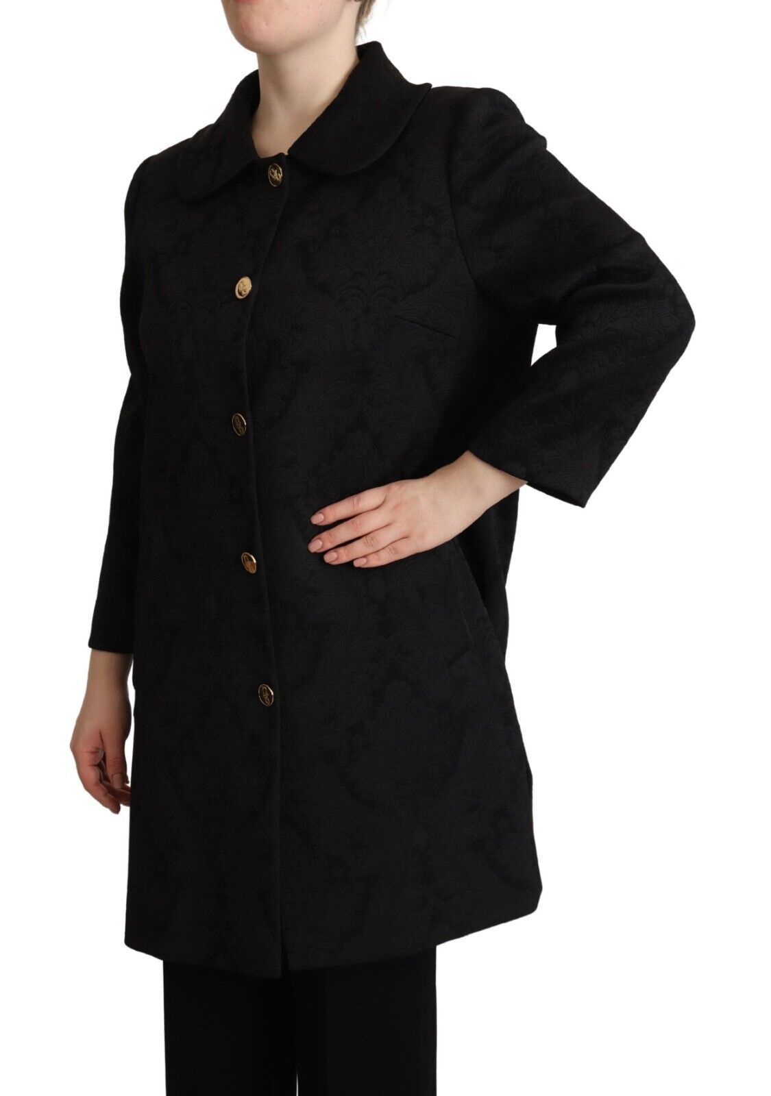 Black Brocade Polyester Long Sleeves Jacket