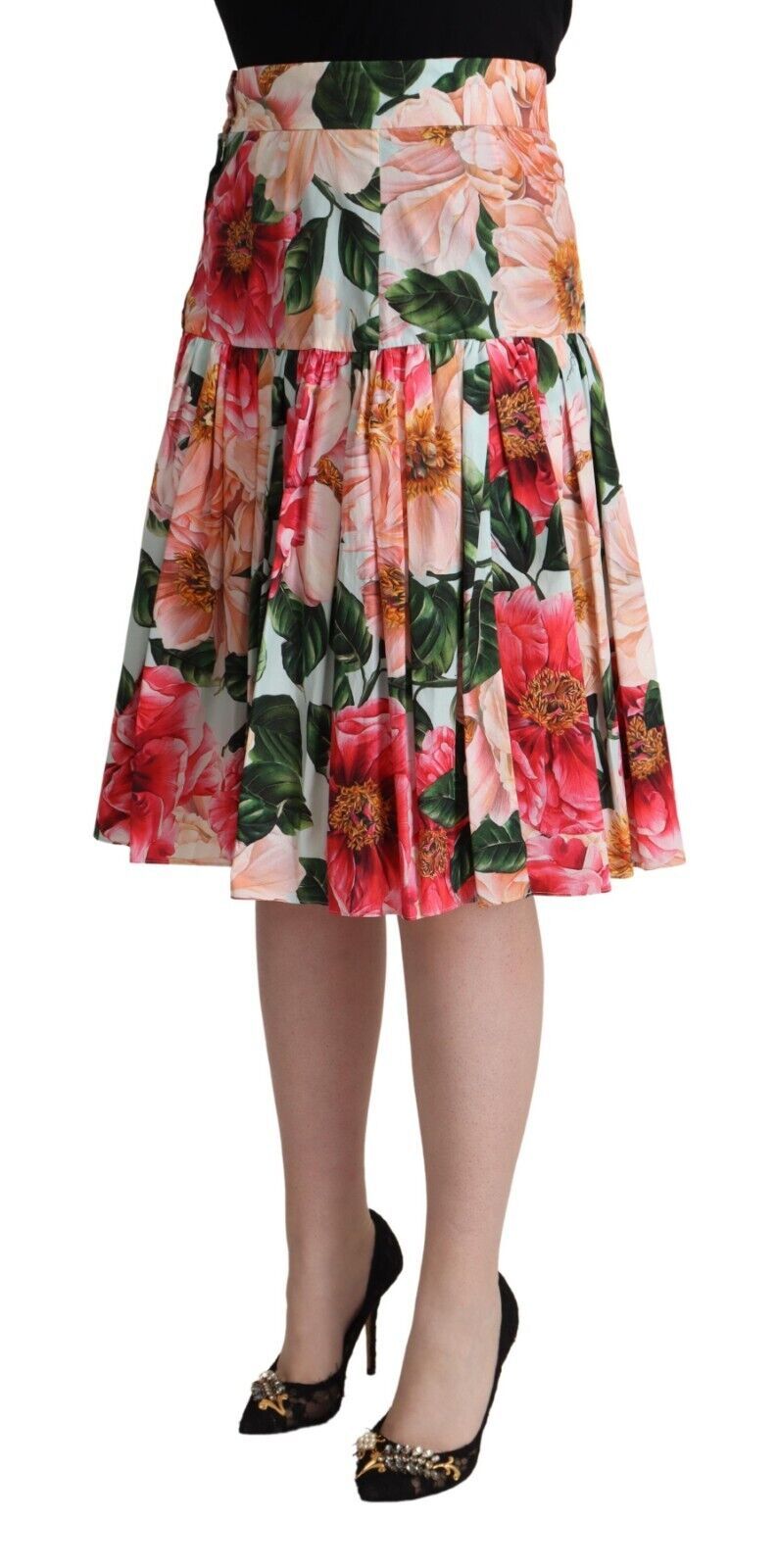 Elegant Pleated Floral A-Line Skirt